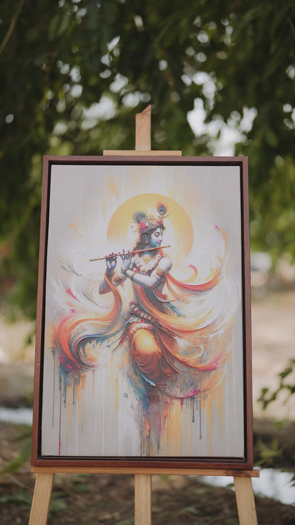 Krishna Watercolour digital Art-Luxurious-Spiritual & Mindful 3D Textured Wall Art | UV Printed Embossed Canvas Wall Frame for Prayer room ,Meditation Space