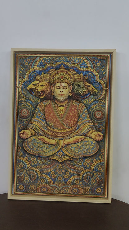 The five-faced form of Lord Hanuman-Luxurious-Spiritual & Mindful-3D Textured Wall Art | UV Embossed Canvas Wall Frame for Home decor