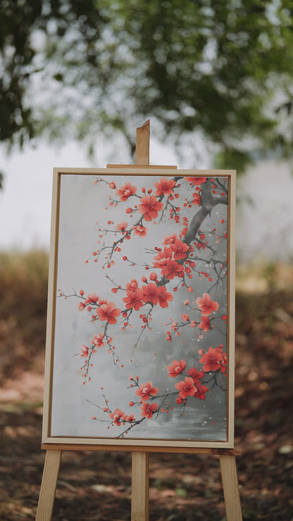 The Crimson Plum Branch-Premium-Floral & Botanical-3D Textured Wall Art | UV Embossed Canvas Wall Frame for Living room and bed room