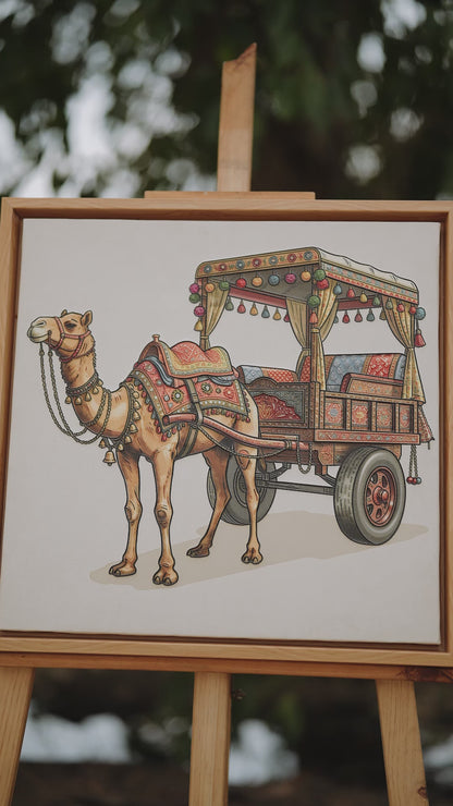 Ornate Rajasthani Desert Cart-Luxurious-Indian Culture &  Folk Art 3D Textured Wall Art | UV Printed Embossed Canvas Wall Frame for Home Decor,living Room