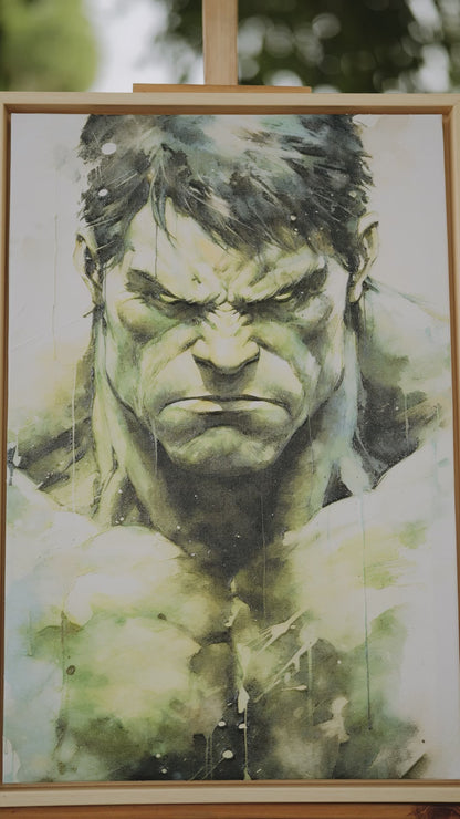 This intense watercolor portrait of The Hulk-Premium-Kids & Whimsical-3D Textured Wall Art | UV Embossed Canvas Wall Frame for Kids room