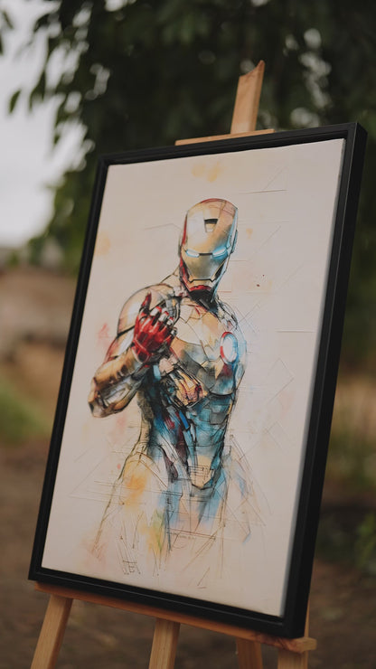 This visually striking artwork of Iron Man-Luxury-Kids & Whimsical-3D Textured Wall Art | UV Embossed Canvas Wall Frame for Kids room