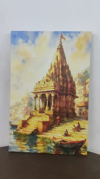 Varanasi temple-Luxurious-Indian Culture &  Folk Art 3D Textured Wall Art | UV Printed Embossed Canvas Wall Frame for Home Decor,living Room
