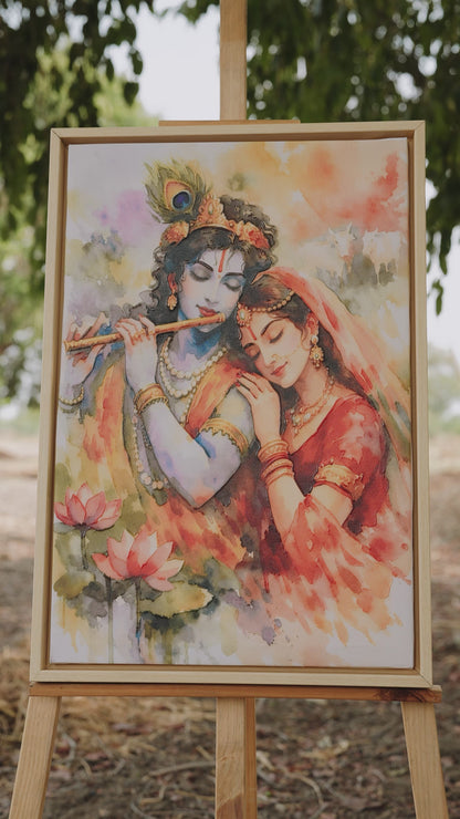 Radha and Krishna-Luxurious-Spiritual & Mindful 3D Textured Wall Art | UV Printed Embossed Canvas Wall Frame for Prayer room ,Meditation Space