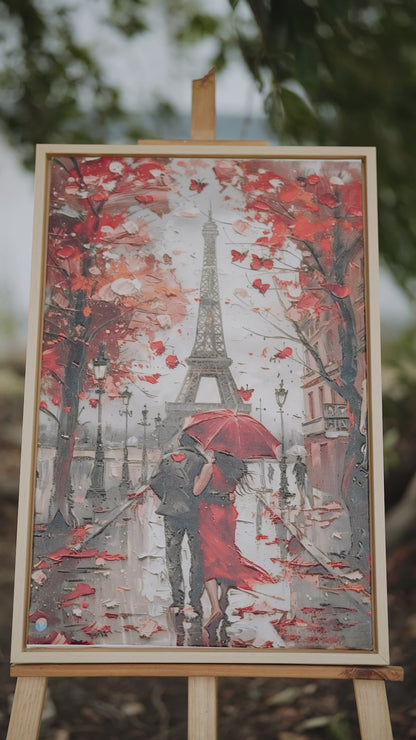 Romantic Couple Paris Street View-Luxurious-Love & Togetherness-3D Textured Wall Art | UV Embossed Canvas Wall Frame for bed room