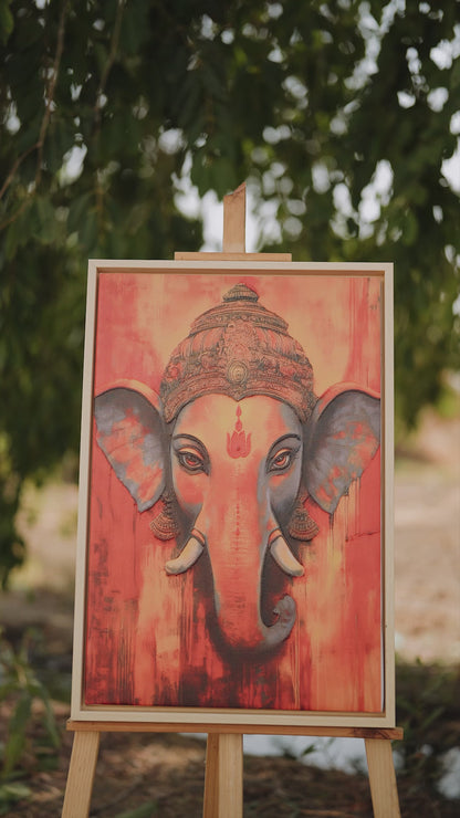 Lord Ganesha-Luxurious-Spiritual & Mindful 3D Textured Wall Art | UV Printed Embossed Canvas Wall Frame for Prayer room ,Meditation Space