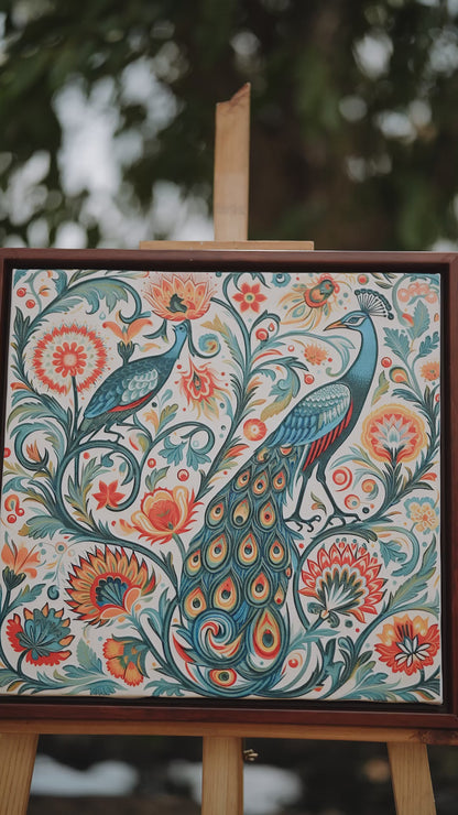 seamless-mughal-art-Luxurious-Indian Culture &  Folk Art 3D Textured Wall Art | UV Printed Embossed Canvas Wall Frame for Home Decor,living Room