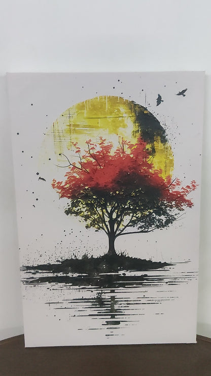 red-amarelo-tree-Luxurious-Nature and landscape | 3D Textured Wall Art | UV Printed Embossed Canvas Wall Frame for Home Decor,Living Room