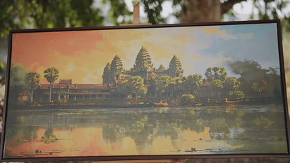 The Golden Hour at Angkor Wat-Luxurious-Spiritual & Mindful 3D Textured Wall Art | UV Printed Embossed Canvas Wall Frame for Prayer room ,Meditation Space