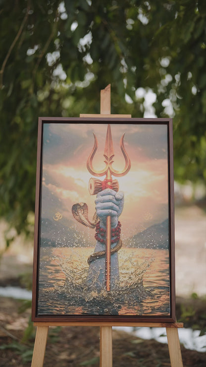 The Hand of Mahadev with Trishul-Luxurious-Spiritual & Mindful 3D Textured Wall Art | UV Printed Embossed Canvas Wall Frame for Prayer room ,Meditation Space