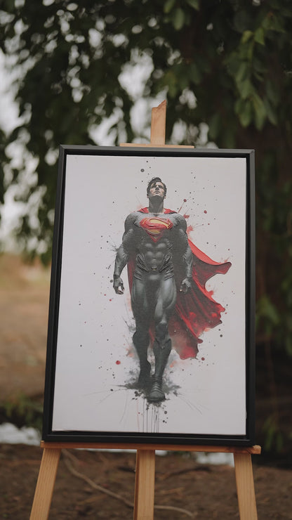 This powerful splash portrait of Superman-Luxury-Kids & Whimsical-3D Textured Wall Art | UV Embossed Canvas Wall Frame for Kids room
