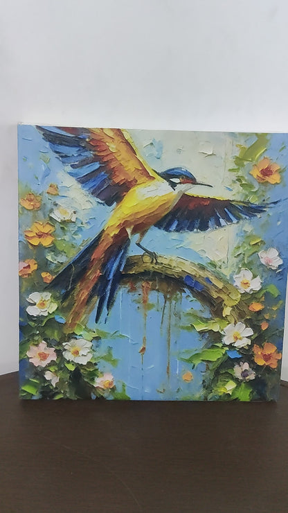 Vibrant Bird on a Flowering Branch-Luxurious-Wildlife & Animals-3D Textured Wall Art | UV Embossed Canvas Wall Frame for Home decor