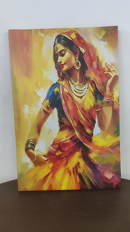 Vibrant_Impressionist_Woman-Luxurious-Indian Culture &  Folk Art 3D Textured Wall Art | UV Printed Embossed Canvas Wall Frame for Home Decor,living Room