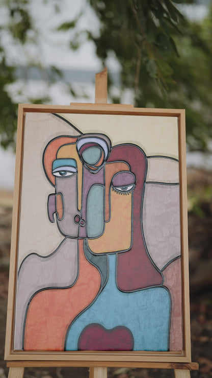 abstract-illustration-with-eyes-mouth-face-Luxurious-Modern Art & Abstract| 3D Textured Wall Art | UV Printed Embossed Canvas Wall Frame for Office,Meditation Space