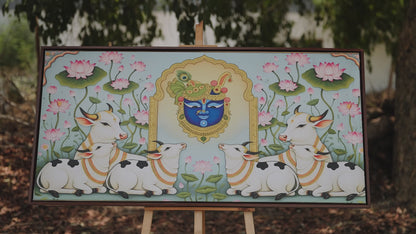 Shri Nathji’s Lotus Sanctuary-Luxurious-Spiritual & Mindful 3D Textured Wall Art | UV Printed Embossed Canvas Wall Frame for Prayer room ,Meditation Space