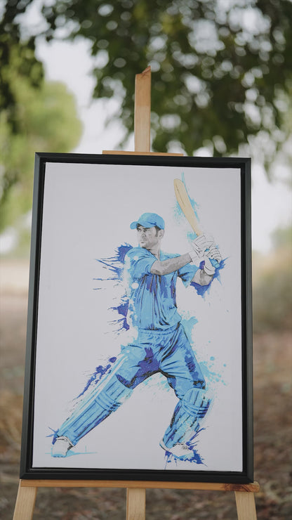 MS Dhoni Digital Mixed Media-Luxurious-Lifestyle & Hobbies-3D Textured Wall Art | UV Embossed Canvas Wall Frame for Kids room and Sports area