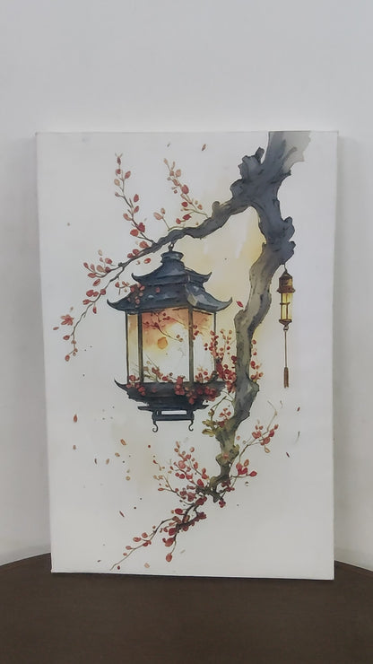 Watercolor Dreams under Cherry Blossoms-premium-Floral & Botanical-3D Textured Wall Art | UV Embossed Canvas Wall Frame for Living room and bed room