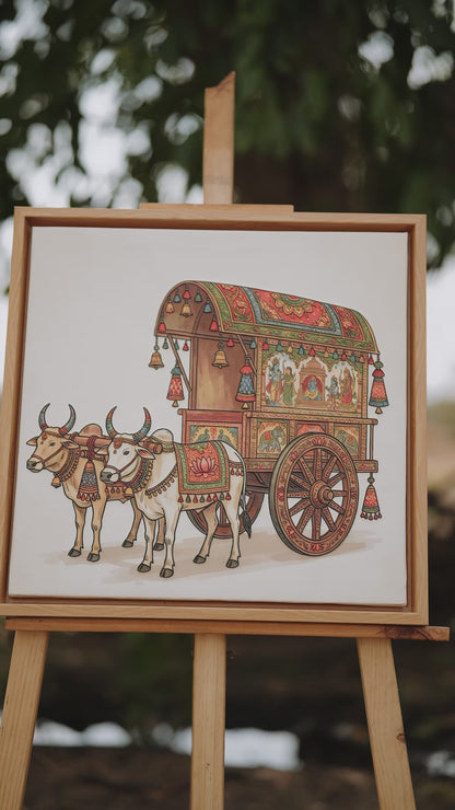 Ornate Indian Bullock Cart-Luxurious-Indian Culture &  Folk Art 3D Textured Wall Art | UV Printed Embossed Canvas Wall Frame for Home Decor,living Room