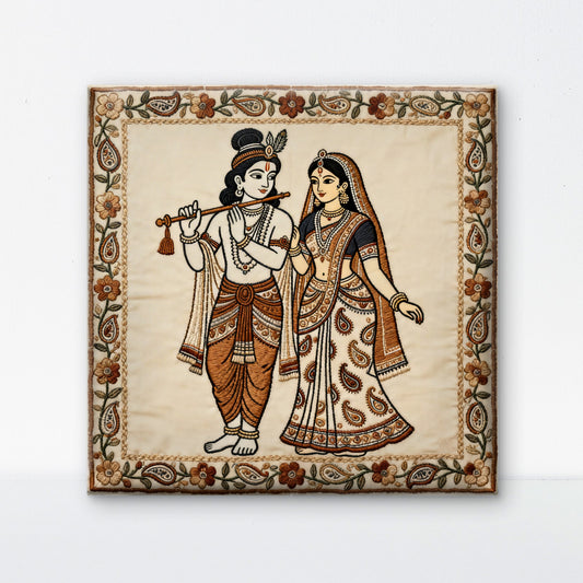 radha-krishna-standing-together-Luxurious-Indian Culture &  Folk Art 3D Textured Wall Art | UV Printed Embossed Canvas Wall Frame for Home Decor,living Room