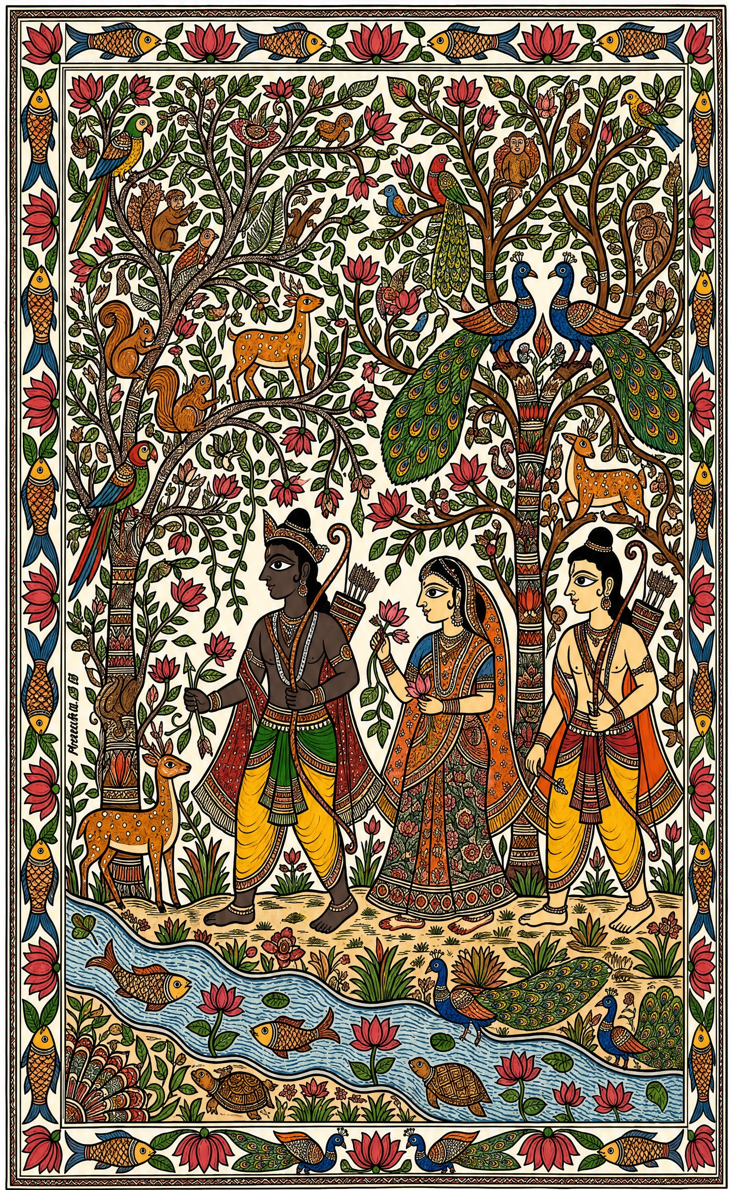 ram sita laxman-Luxurious-Gods and Divine Art 3D Textured Wall Art | UV Printed Embossed Canvas Wall Frame for Home Decor,living Room