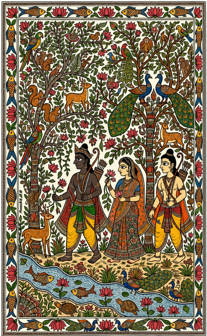 ram sita laxman-Luxurious-Gods and Divine Art 3D Textured Wall Art | UV Printed Embossed Canvas Wall Frame for Home Decor,living Room