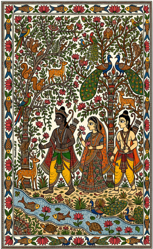 ram sita laxman-Luxurious-Gods and Divine Art 3D Textured Wall Art | UV Printed Embossed Canvas Wall Frame for Home Decor,living Room