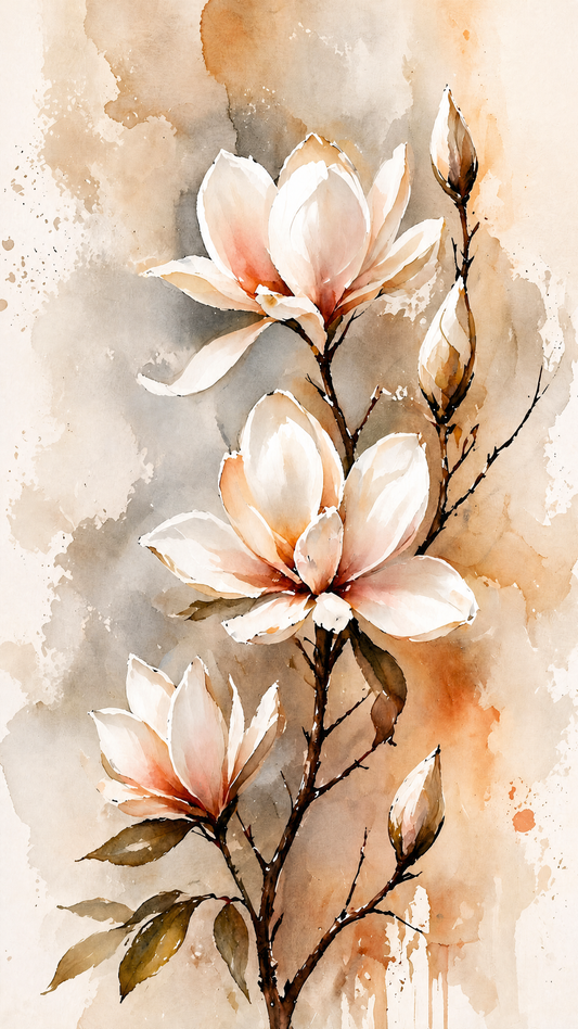 Sepia_magnolia_flowers_branch Luxurious-Floral & Botanical -3D Textured Wall Art | UV Embossed Canvas Wall Frame for Home decor