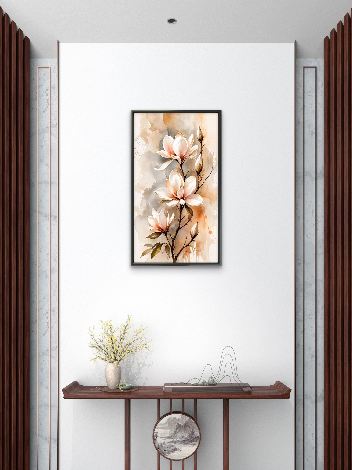 Sepia_magnolia_flowers_branch Luxurious-Floral & Botanical -3D Textured Wall Art | UV Embossed Canvas Wall Frame for Home decor