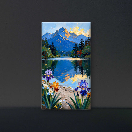 serene_alpine_lake_irises_impasto_art Luxurious-Floral & Botanical -3D Textured Wall Art | UV Embossed Canvas Wall Frame for Home decor