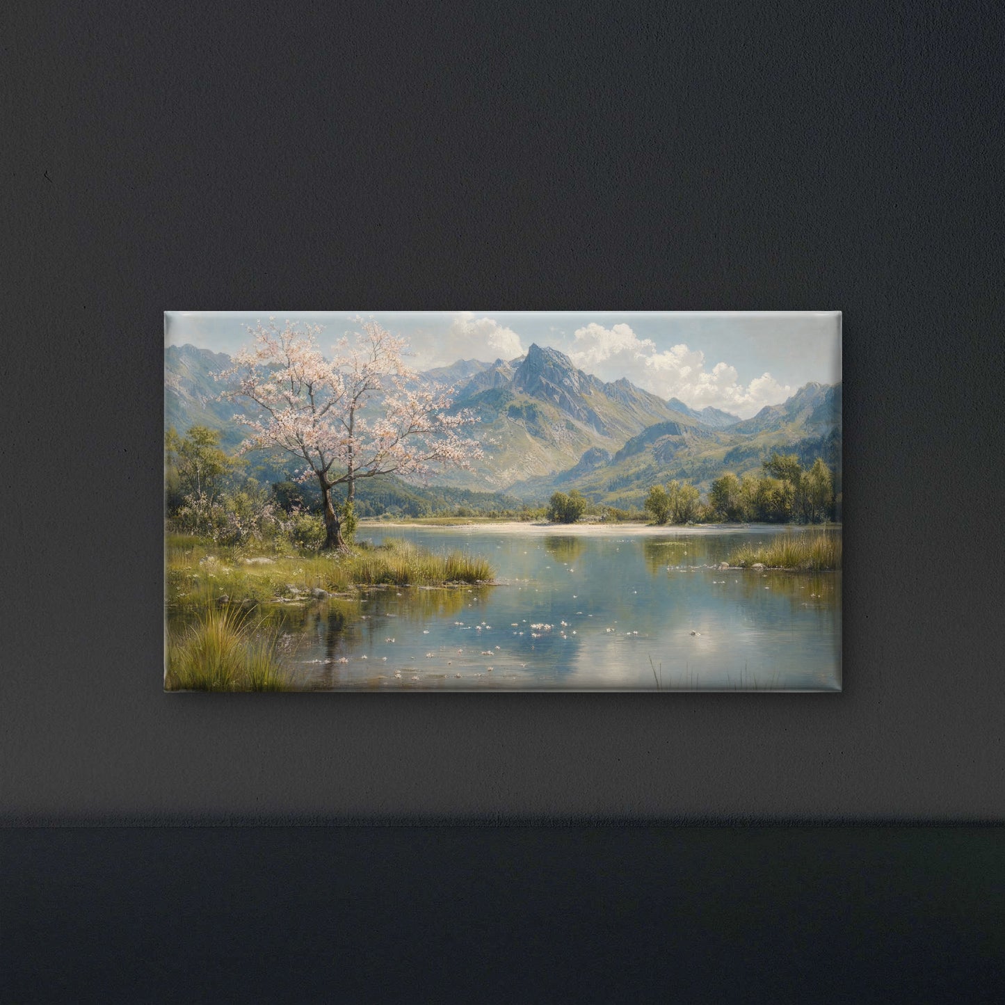 serene_blooming_tree_lakefront_landscape Luxurious-Nature & Landscapes-3D Textured Wall Art | UV Embossed Canvas Wall Frame for Home decor