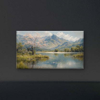 serene_blooming_tree_lakefront_landscape Luxurious-Nature & Landscapes-3D Textured Wall Art | UV Embossed Canvas Wall Frame for Home decor
