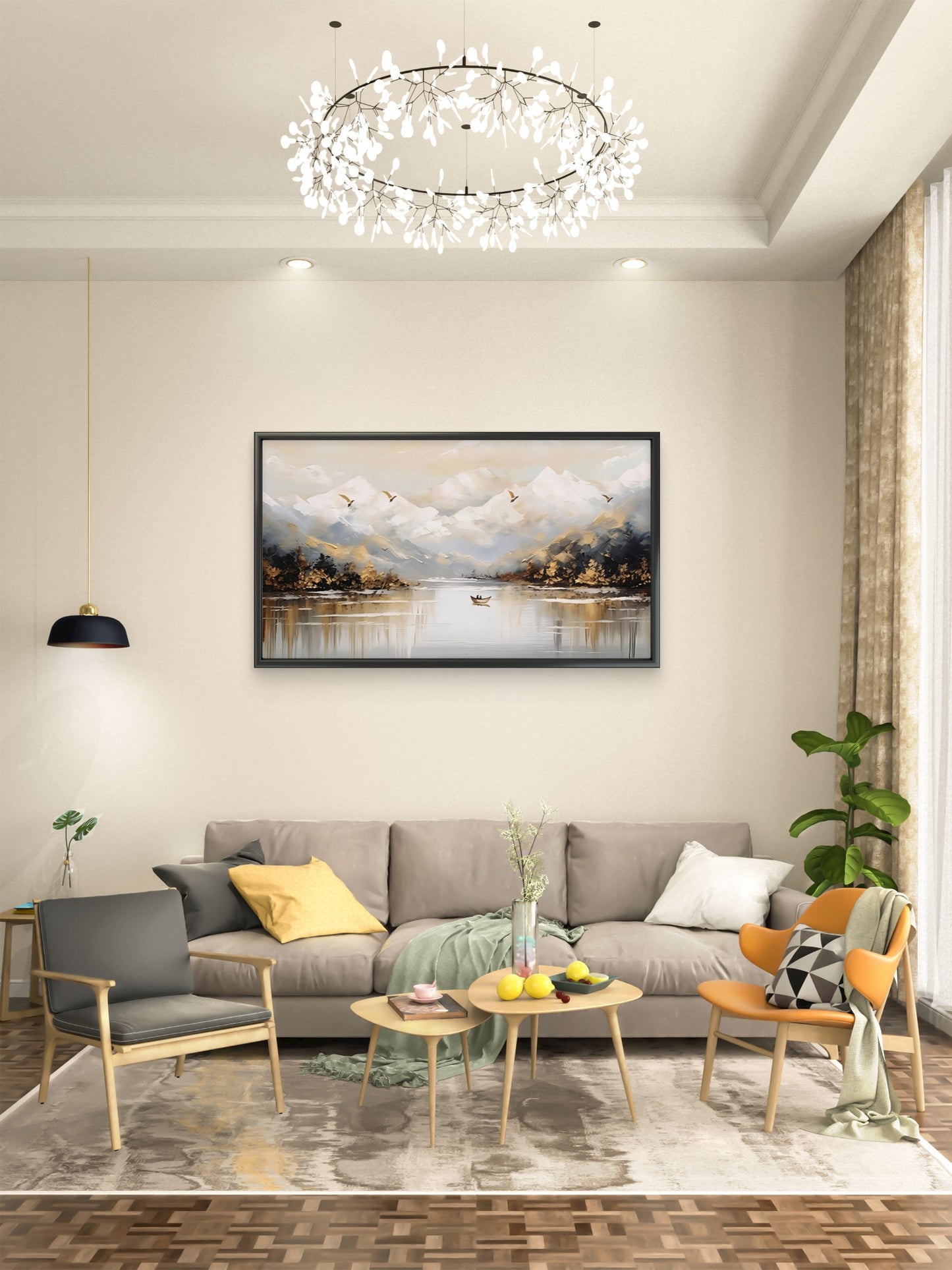 serene_mountain_lake Luxurious-Nature & Landscapes-3D Textured Wall Art | UV Embossed Canvas Wall Frame for Home decor