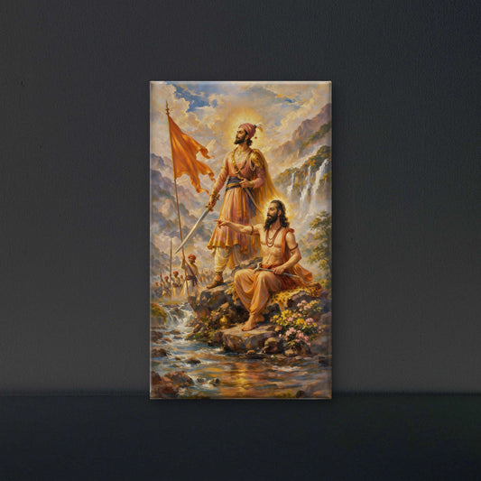 shivaji_and_samarth_ramdas_art Luxurious-Culture, Heritage & Folk Art-3D Textured Wall Art | UV Embossed Canvas Wall Frame for Home decor