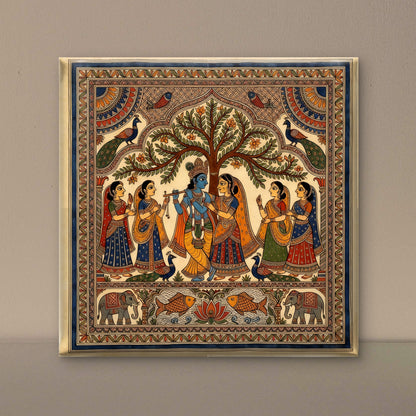 Shri Krishna art-Luxurious-Indian Culture &  Folk Art 3D Textured Wall Art | UV Printed Embossed Canvas Wall Frame for Home Decor,living Room