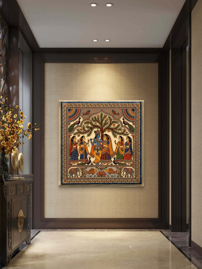 Shri Krishna art-Luxurious-Indian Culture &  Folk Art 3D Textured Wall Art | UV Printed Embossed Canvas Wall Frame for Home Decor,living Room