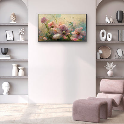 soft pink blossoms and delicate wildflowers-Premium-Floral & Botanical-3D Textured Wall Art | UV Embossed Canvas Wall Frame for home decor and bed room