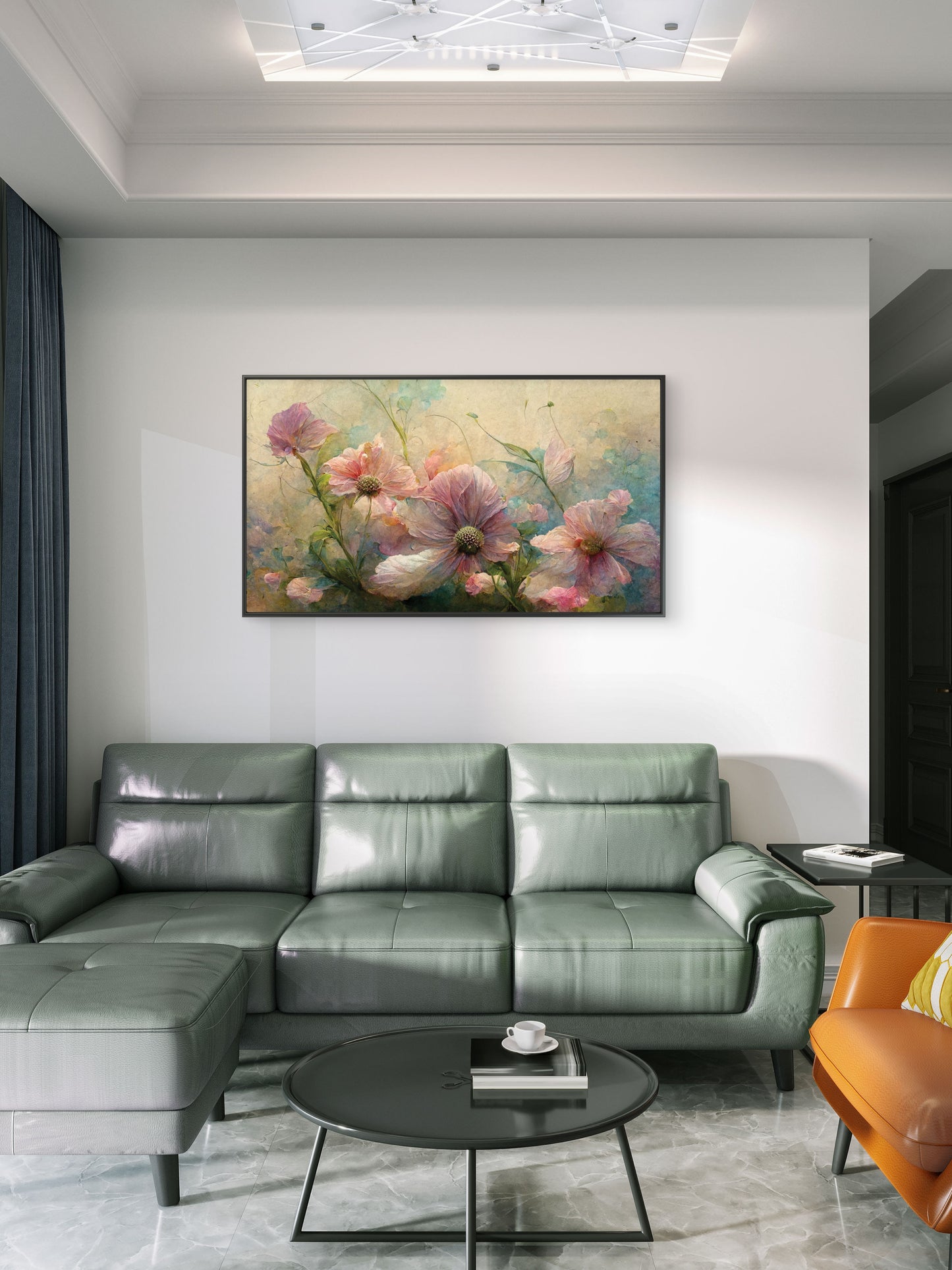 soft pink blossoms and delicate wildflowers-Premium-Floral & Botanical-3D Textured Wall Art | UV Embossed Canvas Wall Frame for home decor and bed room