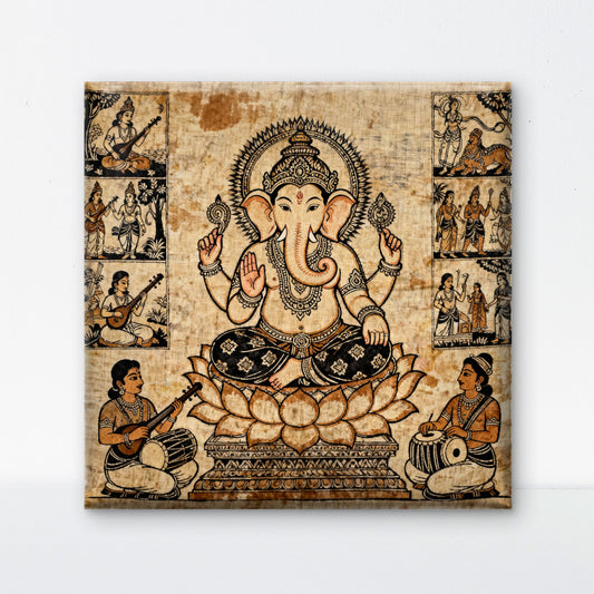 srikalahasti-kalamkari-ganesha-Luxurious-Indian Culture &  Folk Art 3D Textured Wall Art | UV Printed Embossed Canvas Wall Frame for Home Decor,living Room