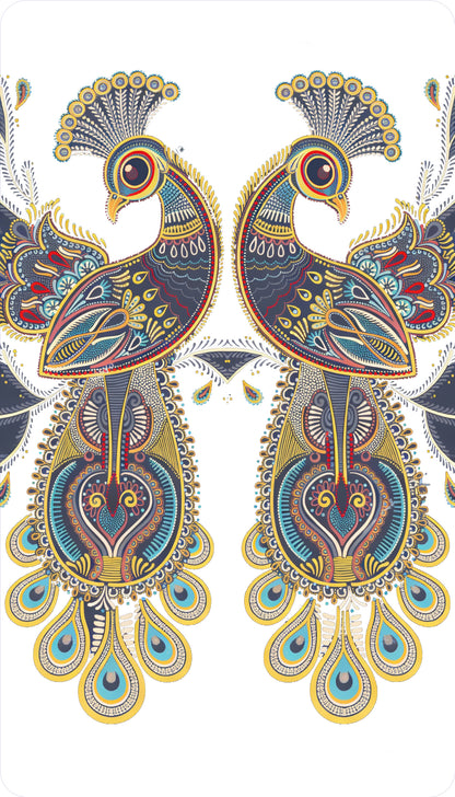 symmetrical-twin-peacocks-Luxurious-Indian Culture &  Folk Art 3D Textured Wall Art | UV Printed Embossed Canvas Wall Frame for Home Decor,living Room