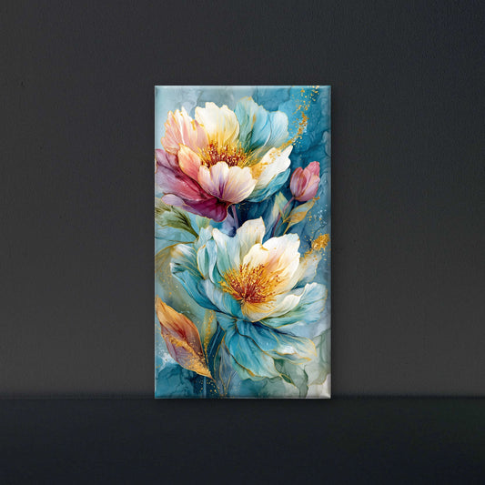 Teal_pink_blooms_gold_leaf Luxurious-Floral & Botanical -3D Textured Wall Art | UV Embossed Canvas Wall Frame for Home decor