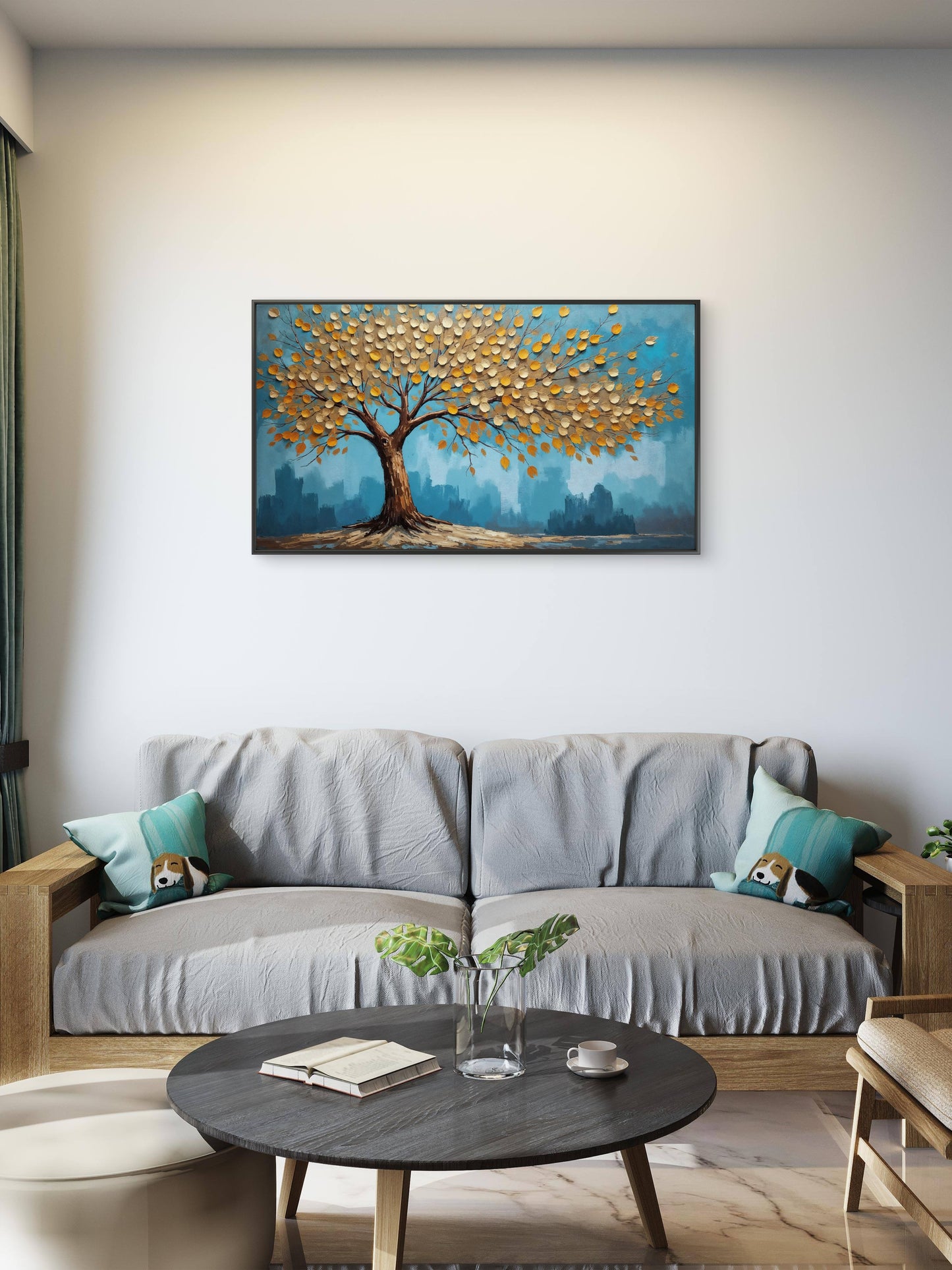 textured-autumn-golden leaf-tree-Floral & Botanical-3D Textured Wall Art | UV Embossed Canvas Wall Frame for home decor and bed room