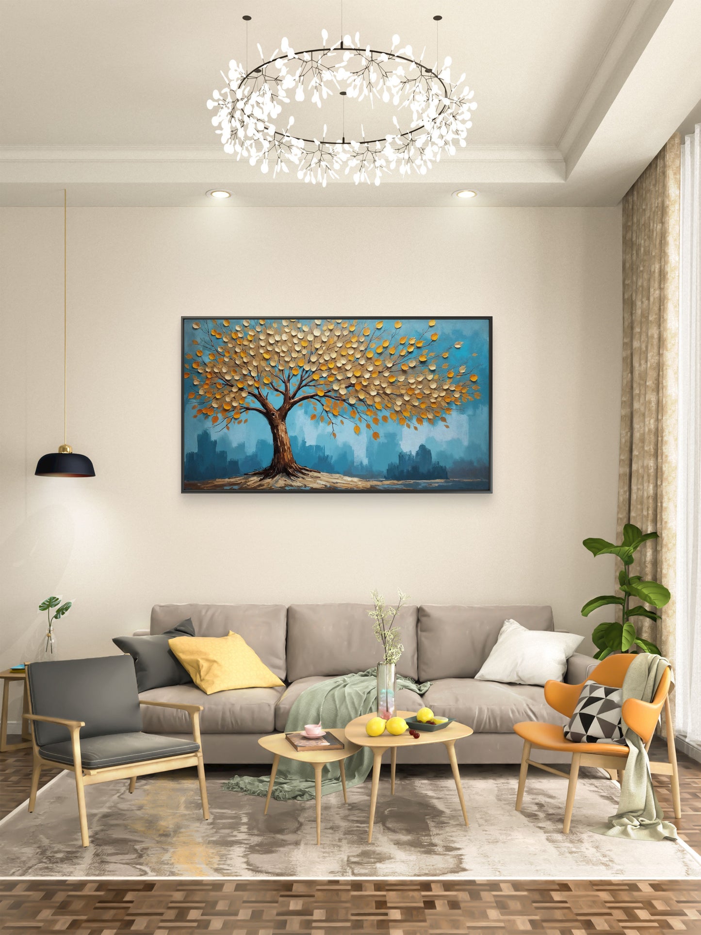 textured-autumn-golden leaf-tree-Floral & Botanical-3D Textured Wall Art | UV Embossed Canvas Wall Frame for home decor and bed room