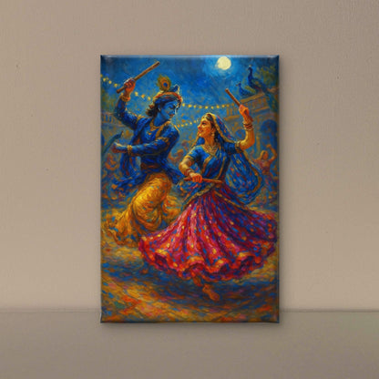 the Hindu deities Radha and Krishna dancing together-Luxurious-Spiritual & Mindful 3D Textured Wall Art | UV Printed Embossed Canvas Wall Frame for Prayer room ,Meditation Space