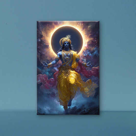 the Hindu deity Lord Krishna-Luxurious-Spiritual & Mindful 3D Textured Wall Art | UV Printed Embossed Canvas Wall Frame for Prayer room ,Meditation Space