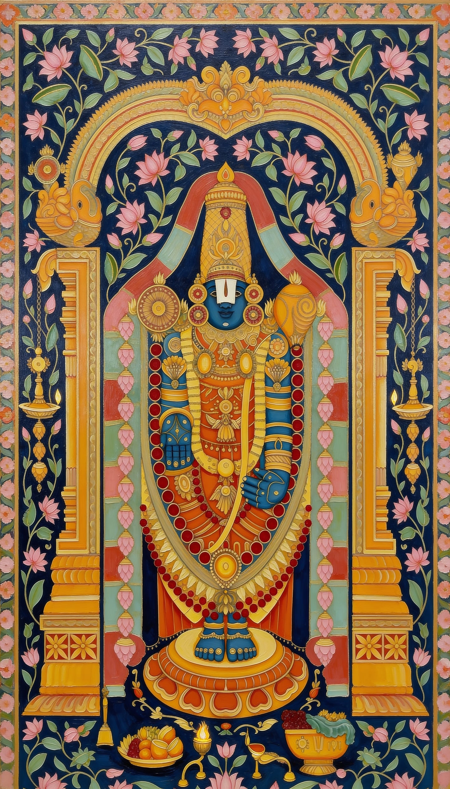 tirupati_balaji_traditional_lotus_arch-Luxurious- Gods and Divine Art -3D Textured Wall Art | UV Embossed Canvas Wall Frame for Home decor