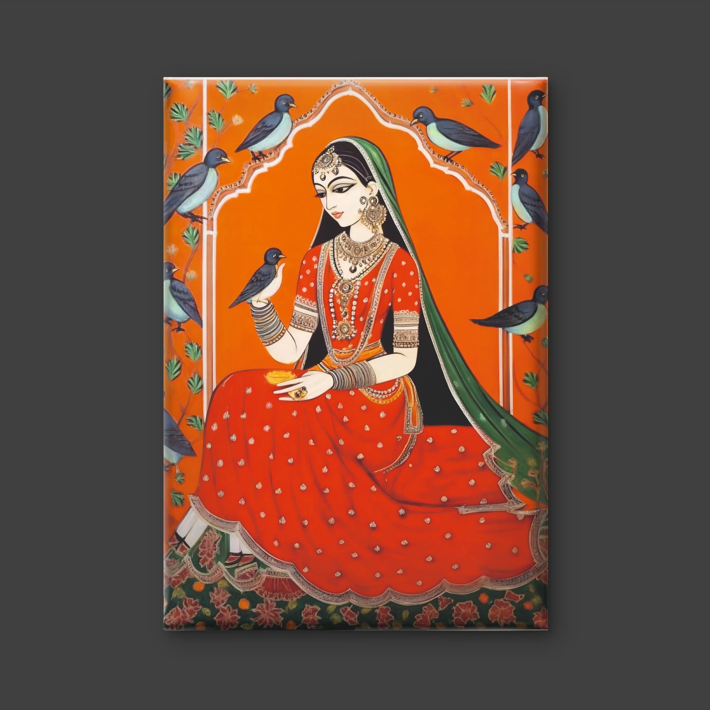 traditional-indian-miniature-of-a-seated-woman-Luxurious-Indian Culture &  Folk Art 3D Textured Wall Art | UV Printed Embossed Canvas Wall Frame for Home Decor,living Room