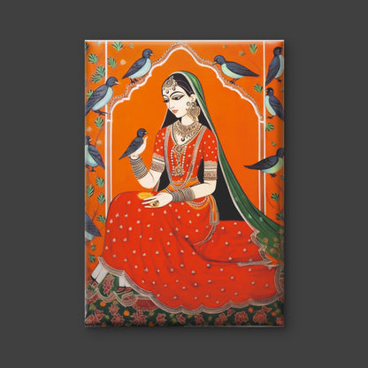 traditional-indian-miniature-of-a-seated-woman-Luxurious-Indian Culture &  Folk Art 3D Textured Wall Art | UV Printed Embossed Canvas Wall Frame for Home Decor,living Room