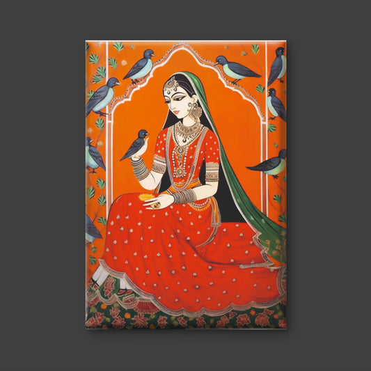 traditional-indian-miniature-of-a-seated-woman-Luxurious-Indian Culture &  Folk Art 3D Textured Wall Art | UV Printed Embossed Canvas Wall Frame for Home Decor,living Room