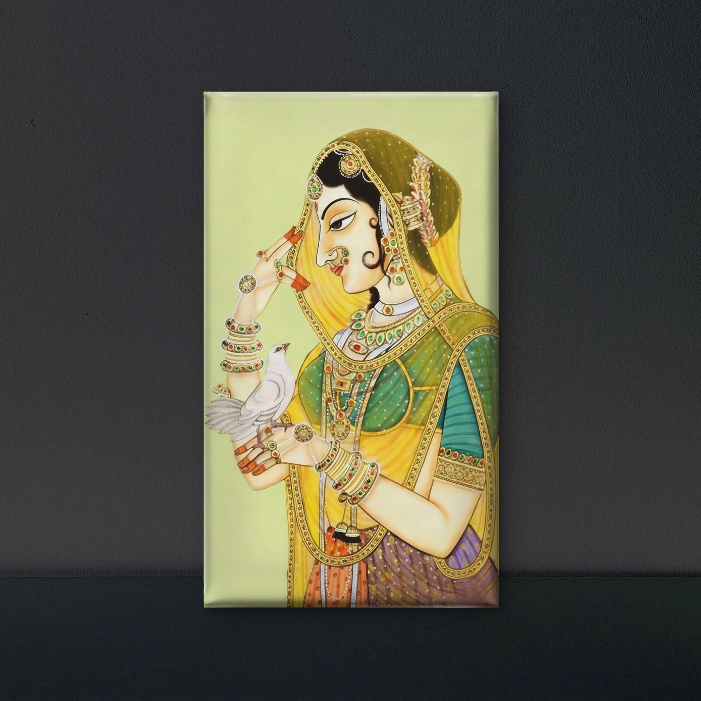 traditional-indian-Digiatl-painting-of-a-woman-Luxurious-Indian Culture &  Folk Art 3D Textured Wall Art | UV Printed Embossed Canvas Wall Frame for Home Decor,living Room