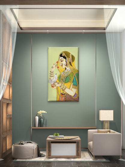 traditional-indian-Digiatl-painting-of-a-woman-Luxurious-Indian Culture &  Folk Art 3D Textured Wall Art | UV Printed Embossed Canvas Wall Frame for Home Decor,living Room